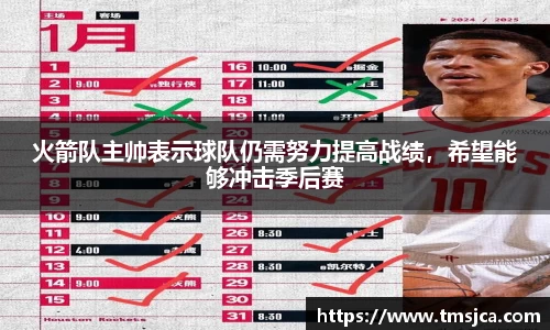 火箭队主帅表示球队仍需努力提高战绩，希望能够冲击季后赛