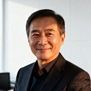 一位身着深色西装、面带微笑的中年商务男士半身肖像照，背景是简洁的办公室环境，眼神中透着沉稳与自信